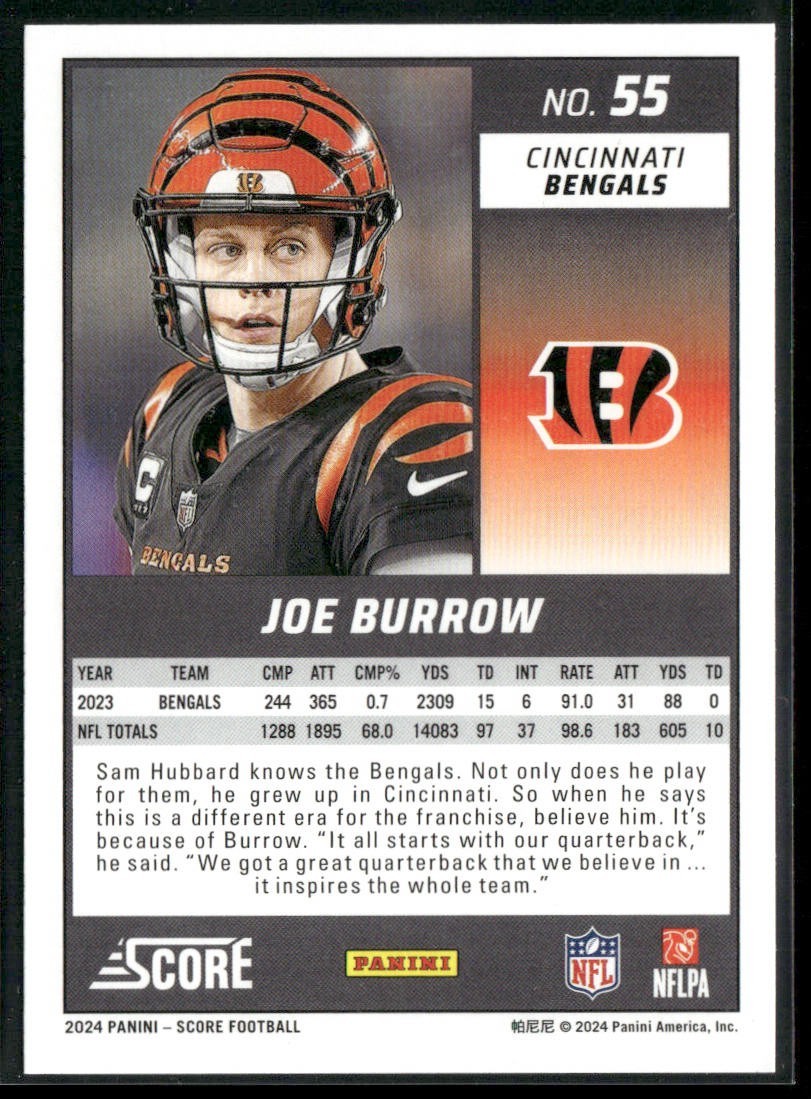 Joe Burrow Player Lot Bundle 10 Different Football Cards JB002 Bengals back