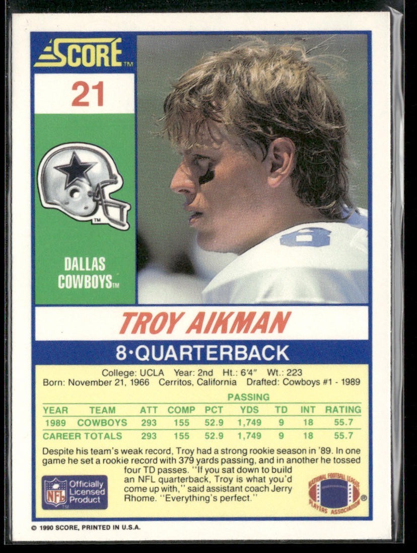 Troy Aikman Player Lot Bundle 10 Different Football Cards TA004 Cowboys back