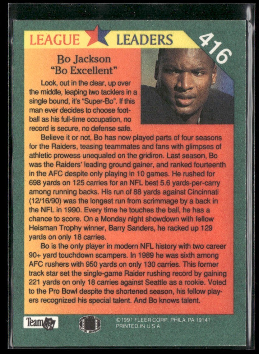 Bo Jackson Player Lot Bundle 10 Different Football Cards BOJ002 Raiders back