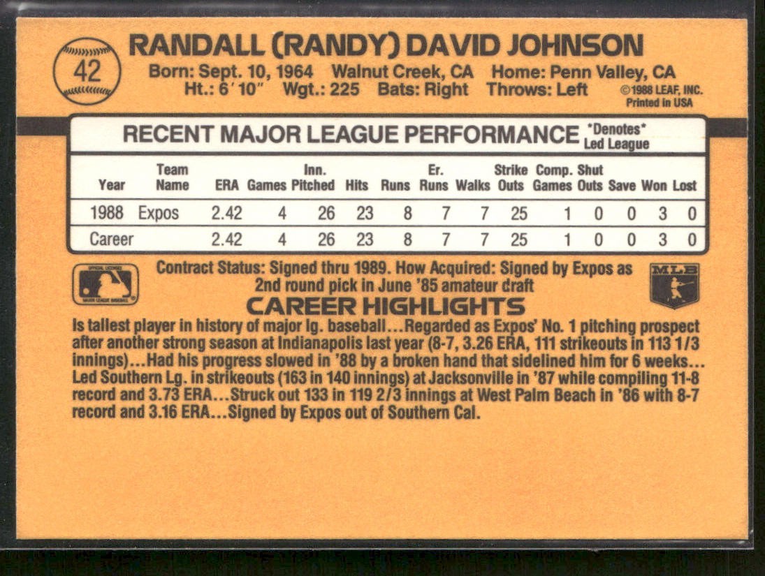 Randy Johnson Lot Bundle 10 Different Baseball Cards RJ001 Mariners back