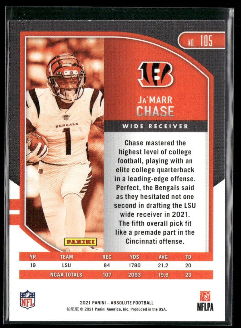 Ja'Marr Chase Player Lot Bundle 10 Different Football Cards JC002 Bengals 5 RC back