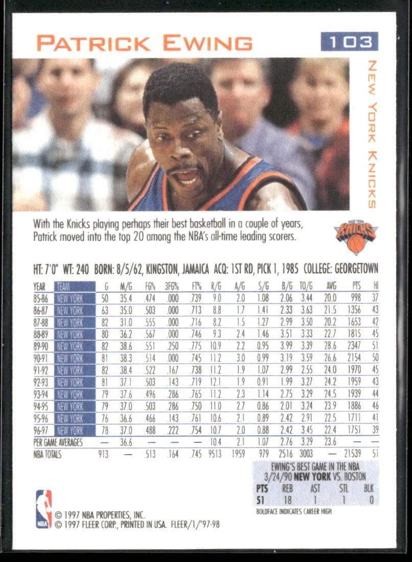 Patrick Ewing Player Lot Bundle 10 Basketball Cards PE002 New York Knicks back