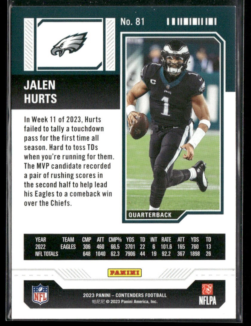 Jalen Hurts Player Lot Bundle 10 Different Football Cards JH002 Eagles back