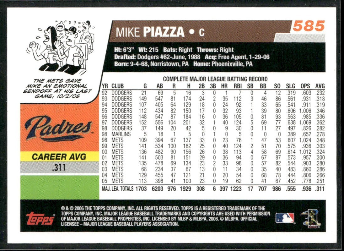 Mike Piazza Player Lot Bundle 10 Different Baseball Cards MP003 Dodgers Mets back