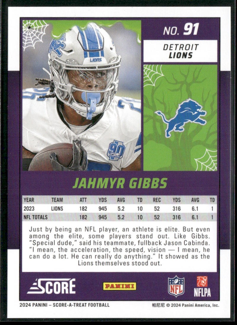 Jahmyr Gibbs Player Lot Bundle 10 Different Football Cards JG001 Lions 6 RC back