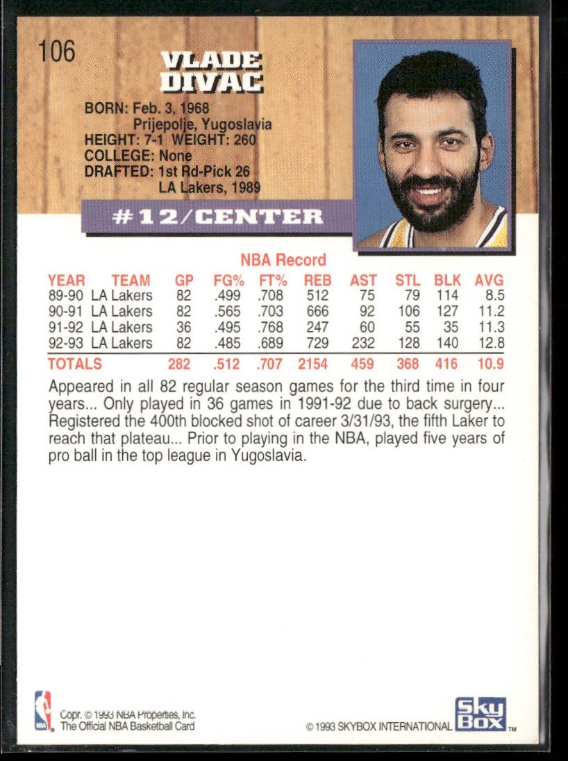 Vlade Divac Player Lot Bundle 10 Basketball Cards VD001 Lakers Hornets back
