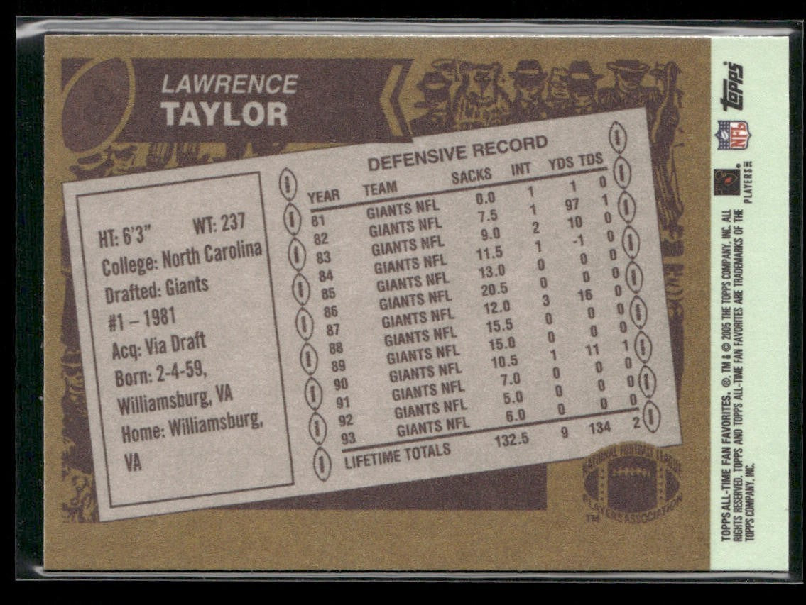 Lawrence Taylor Player Lot Bundle 10 Different Football Cards LT003 Giants back