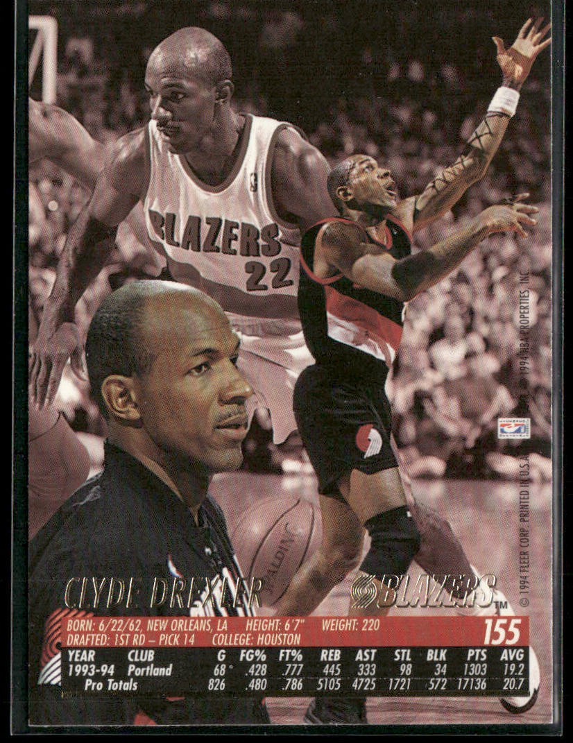 Clyde "The Glide" Drexler Player Lot Bundle 10 Basketball Cards CD004 Portland back