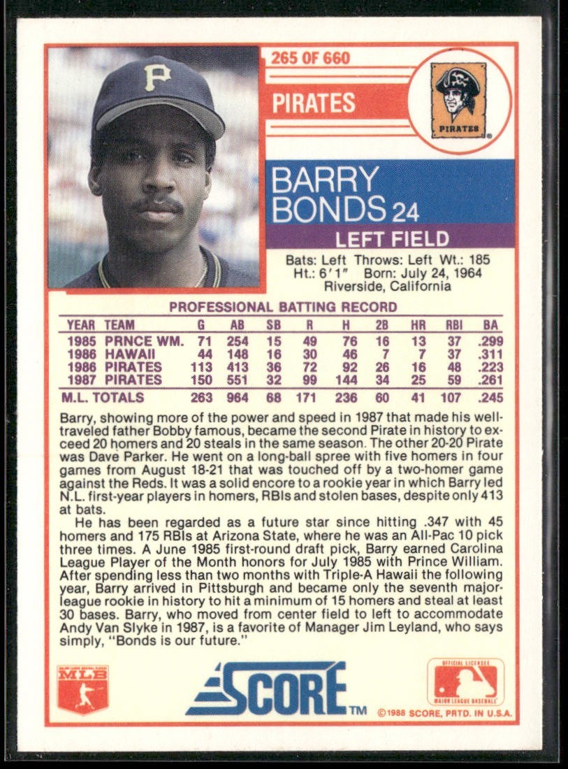 Barry Bonds Player Lot Bundle 10 Different Baseball Cards BB002 Giants Pirates back