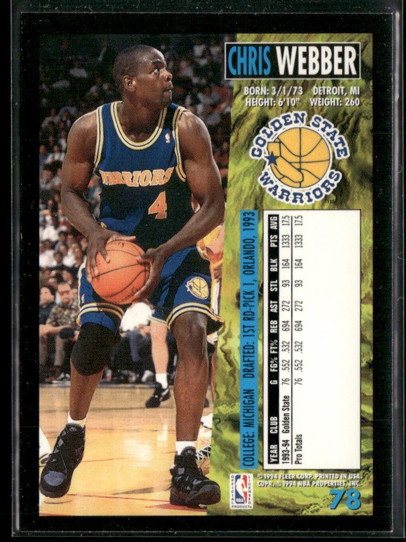 Chris Webber Player Lot Bundle 10 Basketball Cards CW004 Warriors 2 RC back