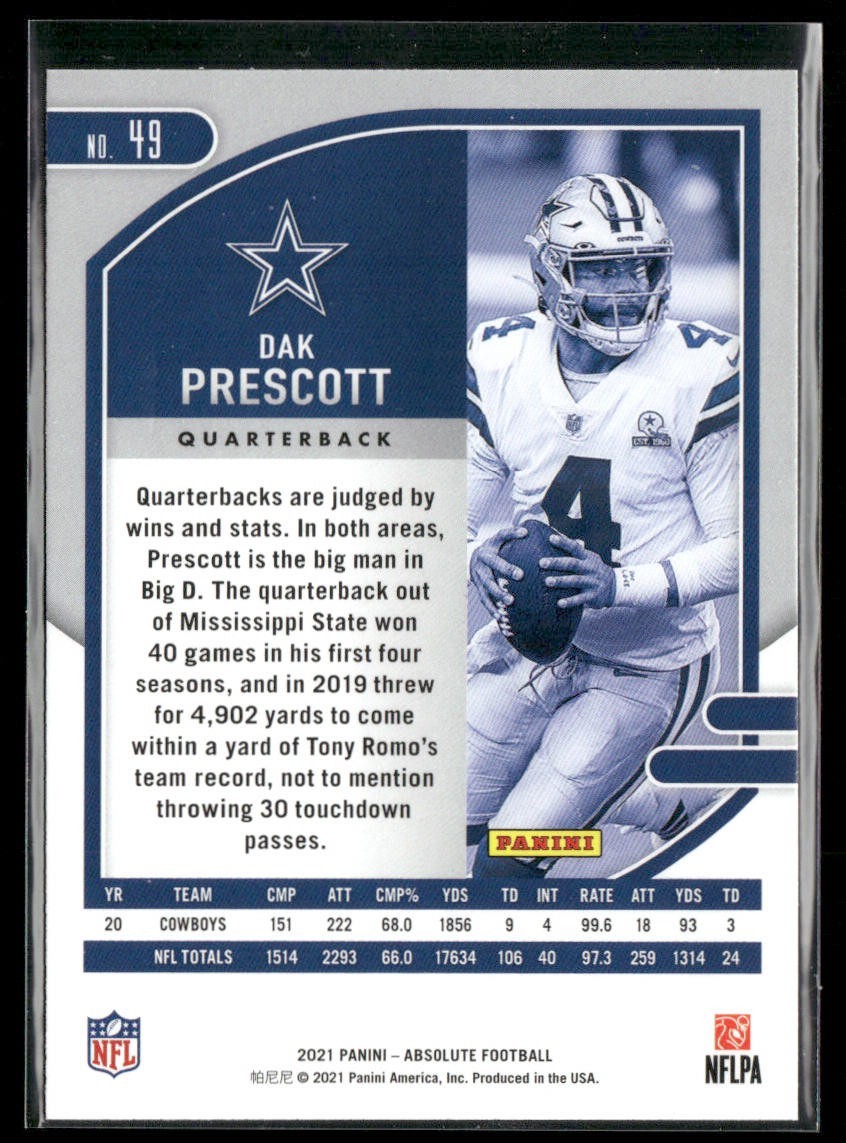 Dak Prescott Player Lot Bundle 10 Different Football Cards DP002 Cowboys back