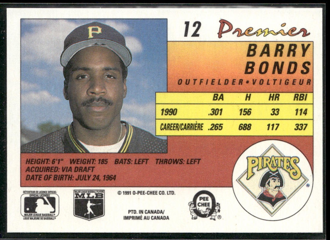 Barry Bonds Player Lot Bundle 10 Different Baseball Cards BB003 Giants Pirates back