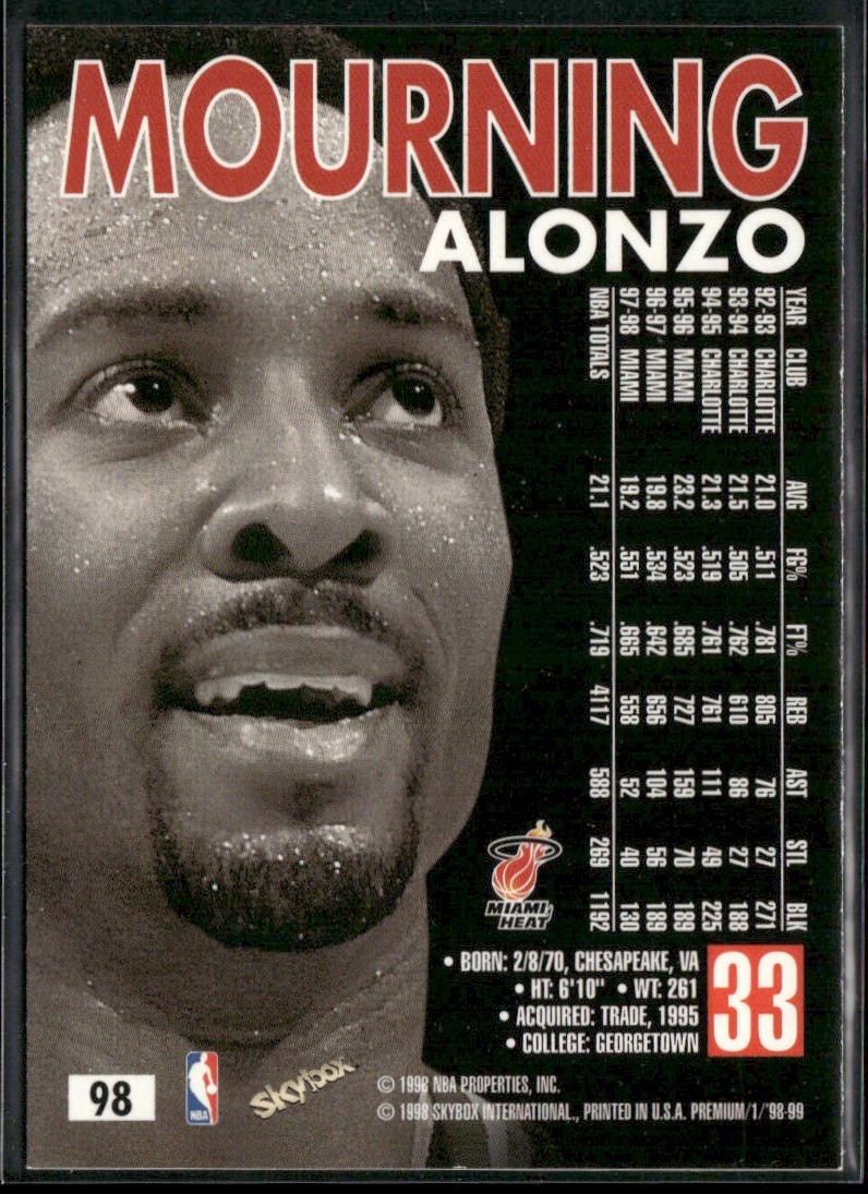 Alonzo Mourning Player Lot Bundle 10 Different Basketball Cards AM005 Heat back