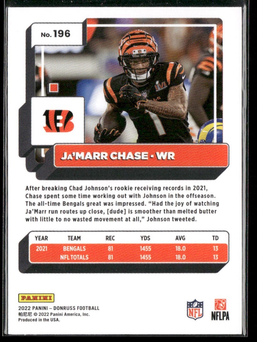 Ja'Marr Chase Player Lot Bundle 10 Different Football Cards JC004 Bengals 4 RC back