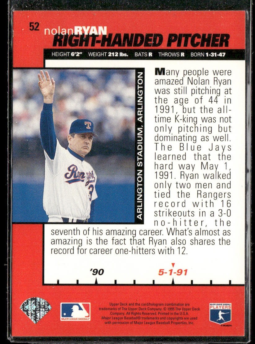 Nolan Ryan Player Lot Bundle 10 Different Baseball Cards NR002 Rangers back