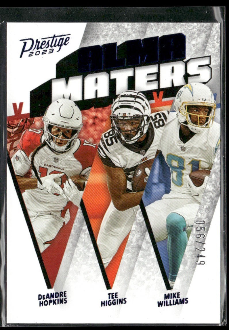 2023 Prestige DeAndre Hopkins, Tee Higgins, Mike Williams Alma Maters Blue /249 front