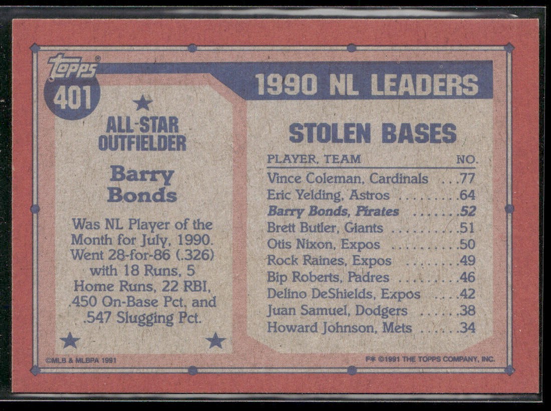 Barry Bonds Player Lot Bundle 10 Different Baseball Cards BB005 Giants Pirates back