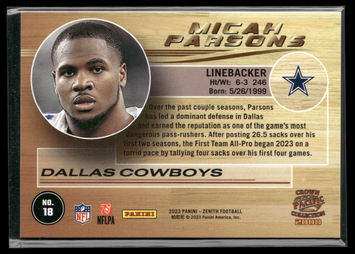 Micah Parsons Player Lot Bundle 10 Different Football Cards MP001 Cowboys back