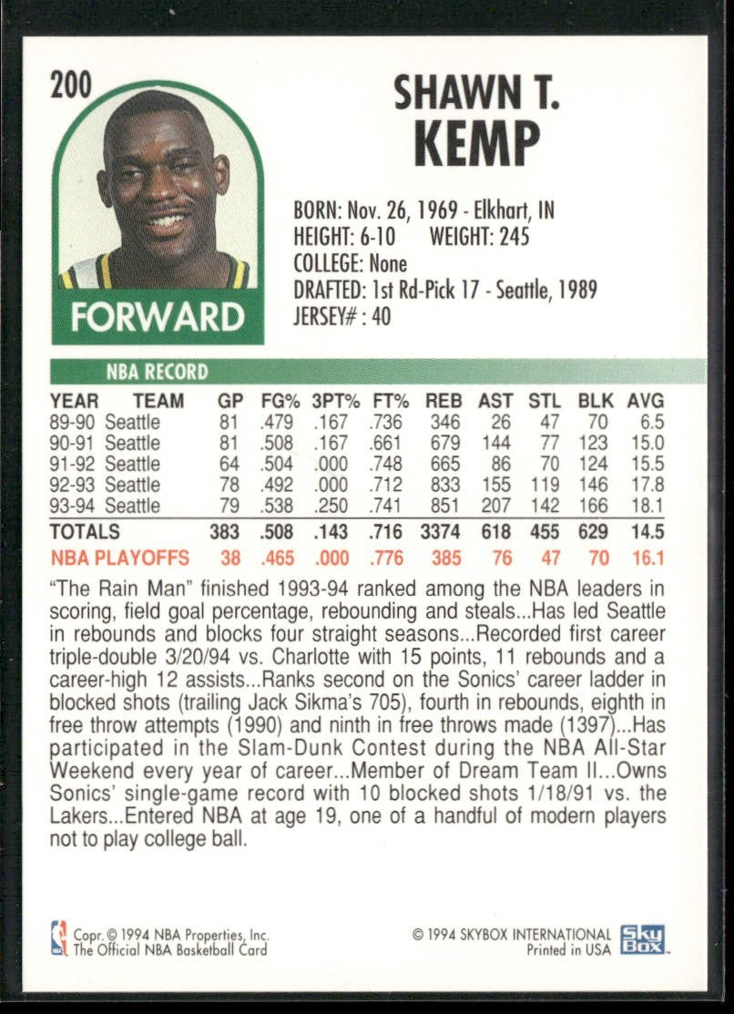Shawn Kemp Player Lot Bundle 10 Basketball Cards SK004 Supersonics Cavs back