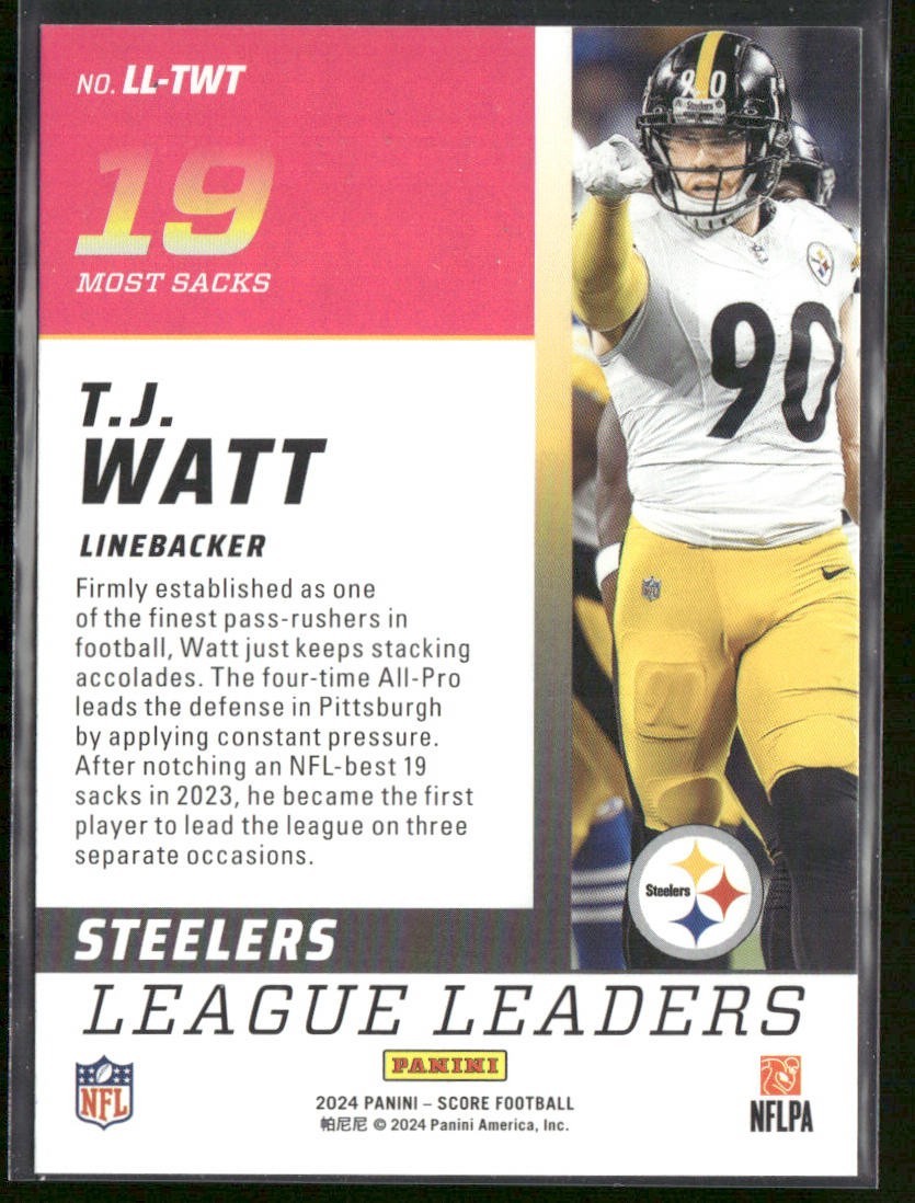 TJ Watt Player Lot Bundle 10 Different Football Cards TJW001 Steelers back