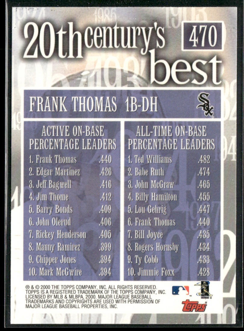 Frank Thomas Player Lot Bundle 10 Different Baseball Cards FT001 White Sox back