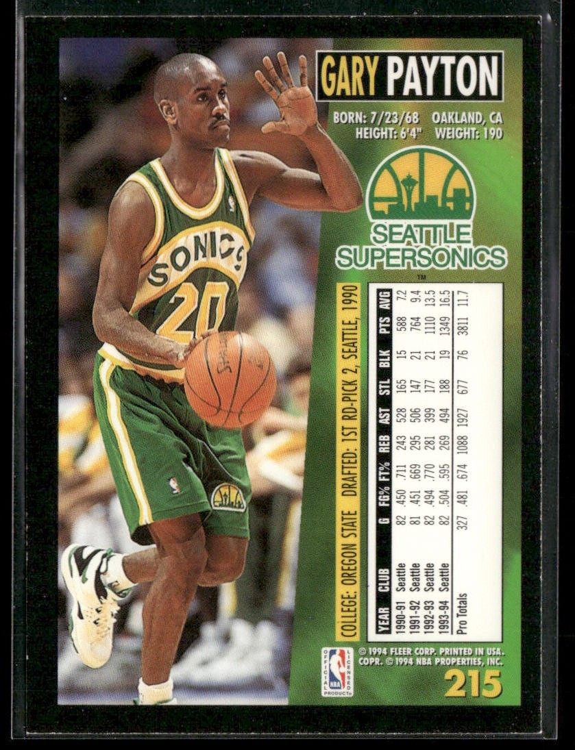 Gary Payton Player Lot Bundle 10 Basketball Cards GP001 Supersonics back