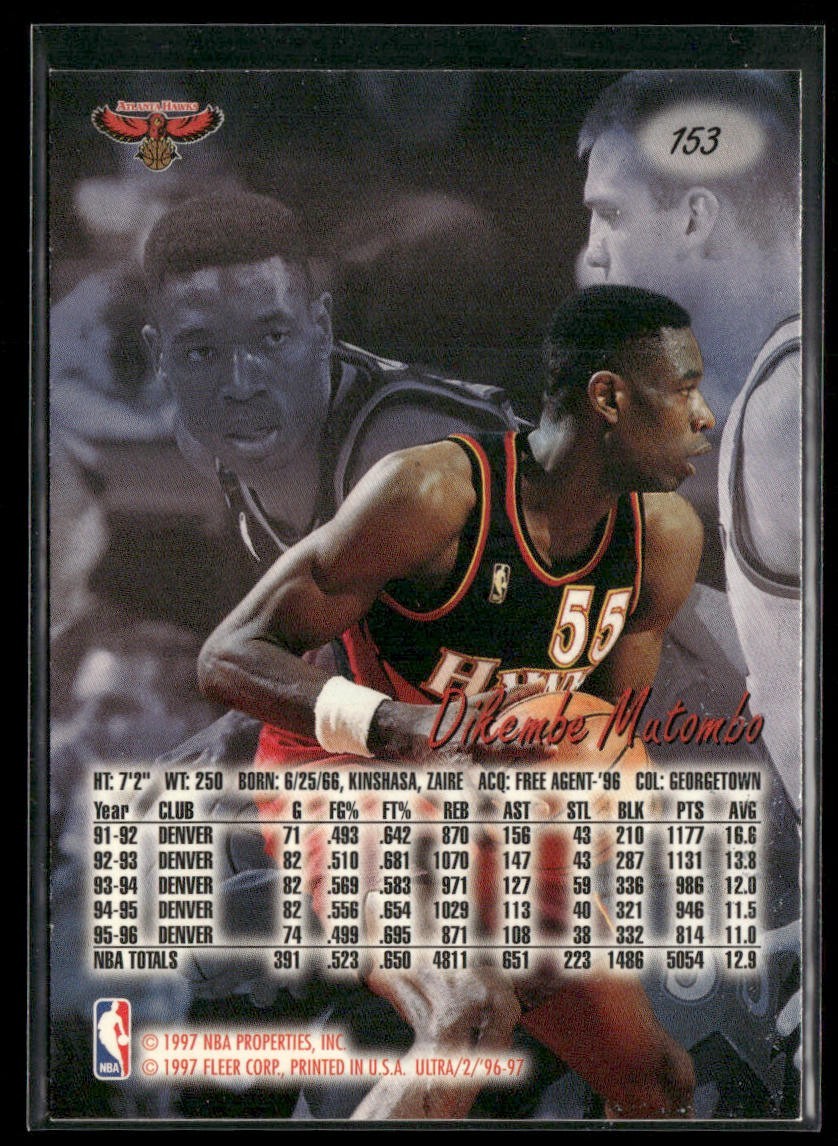 Dikembe Mutombo Player Lot Bundle 10 Basketball Cards DM003 Nuggets Hawks 1 RC back