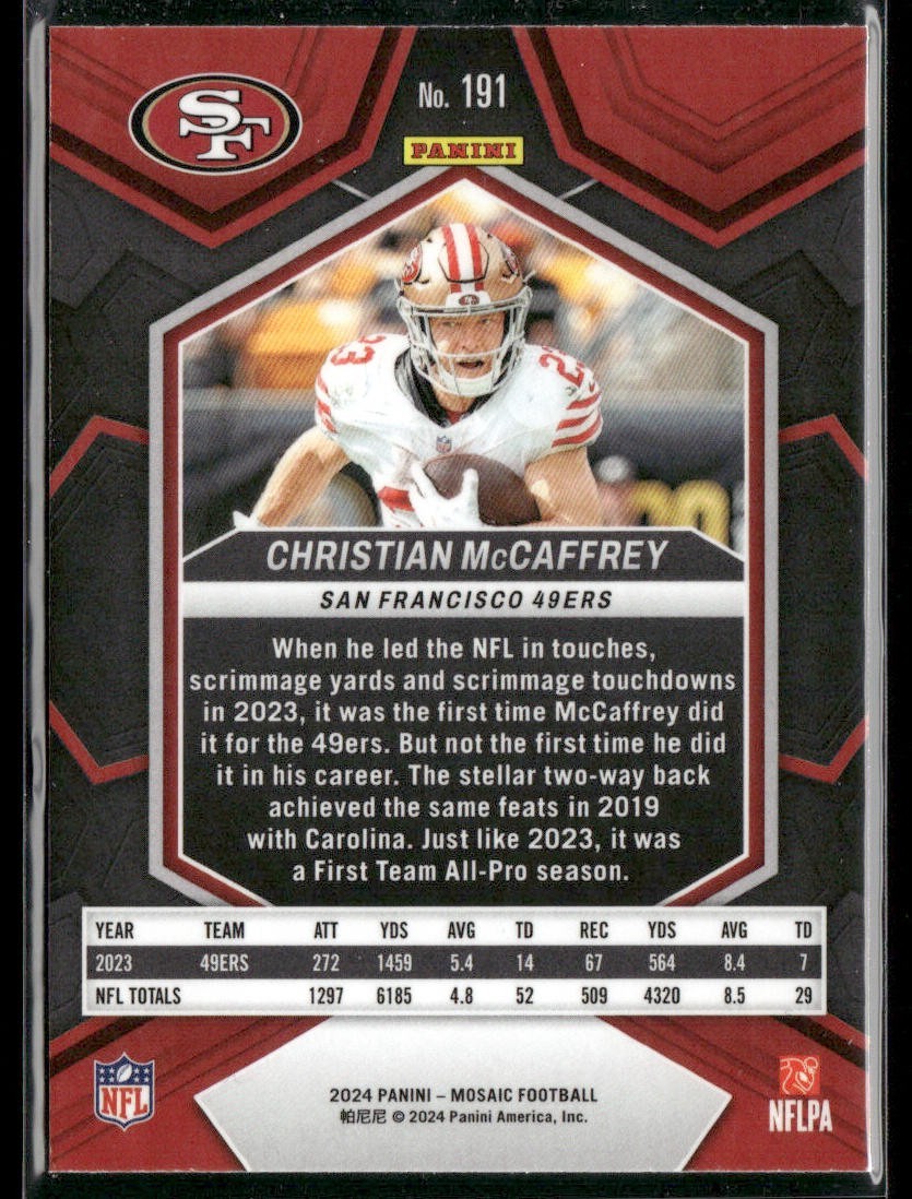 Christian McCaffrey Player Lot Bundle 10 Different Football Cards CM002 back