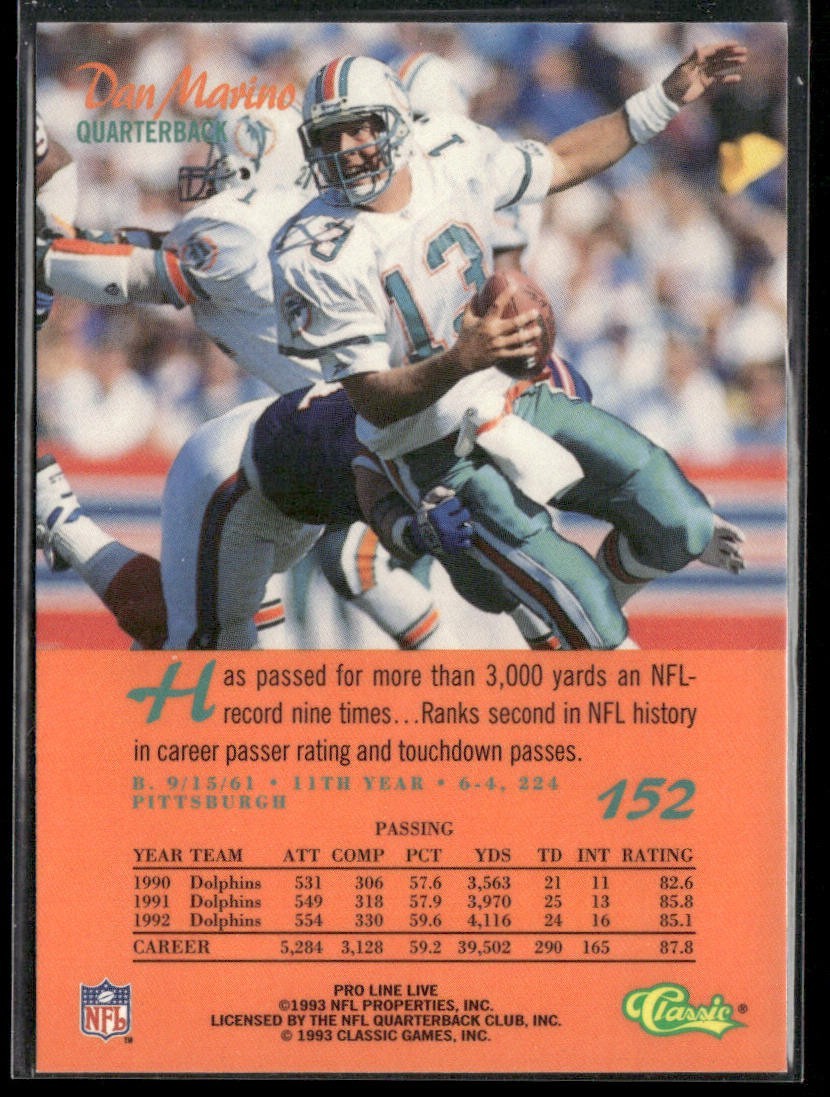 Dan Marino Player Lot Bundle 10 Different Football Cards DM005 Dolphins back