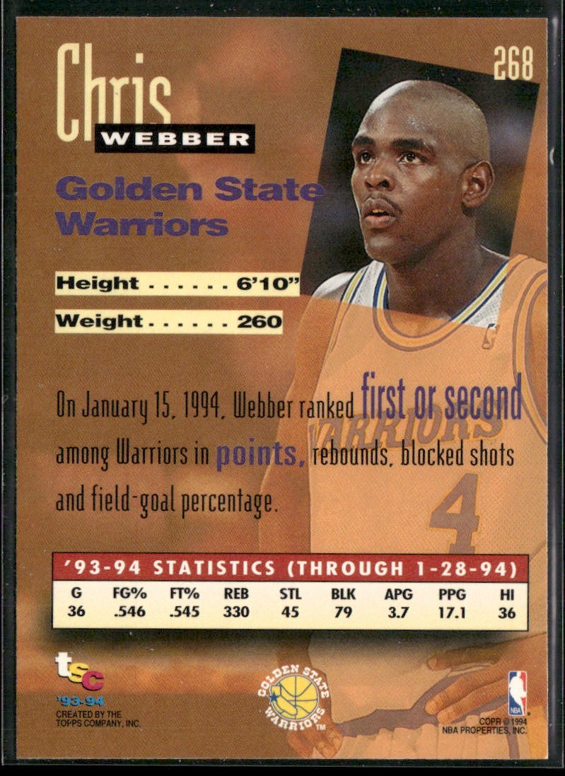 Chris Webber Player Lot Bundle 10 Basketball Cards CW004 Warriors 2 RC back