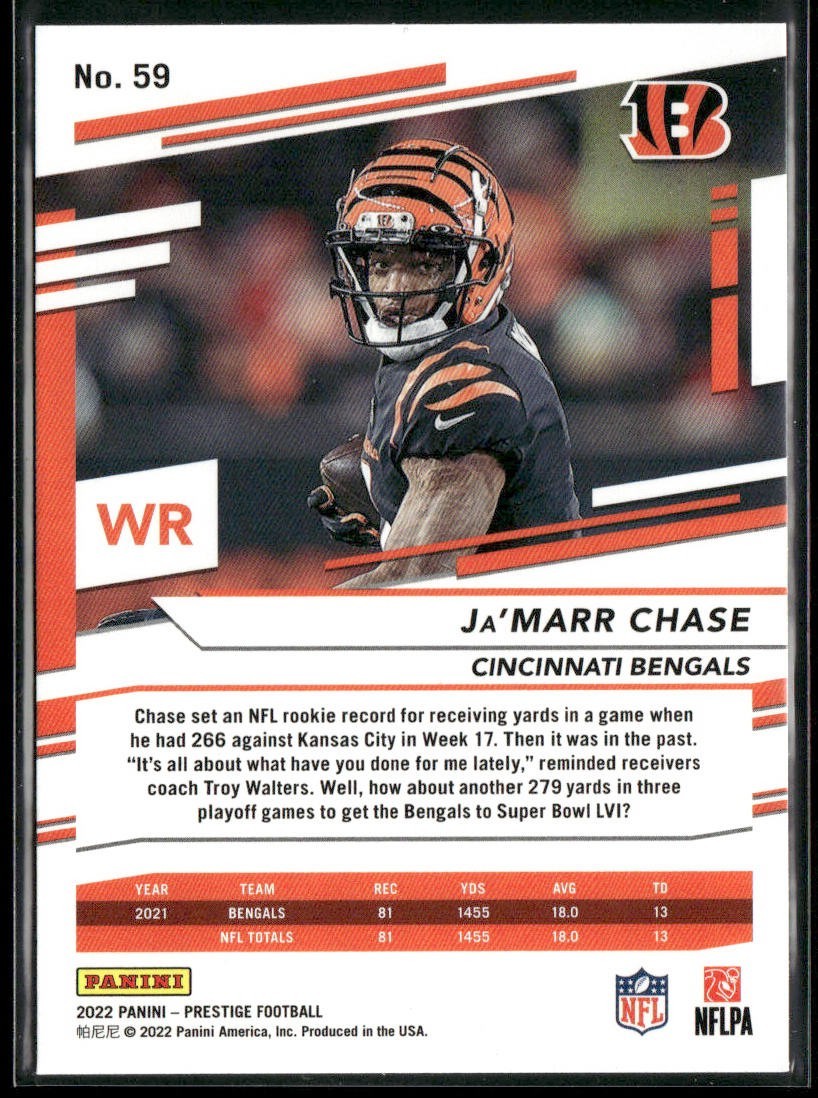 Ja'Marr Chase Player Lot Bundle 10 Different Football Cards JC002 Bengals 5 RC back