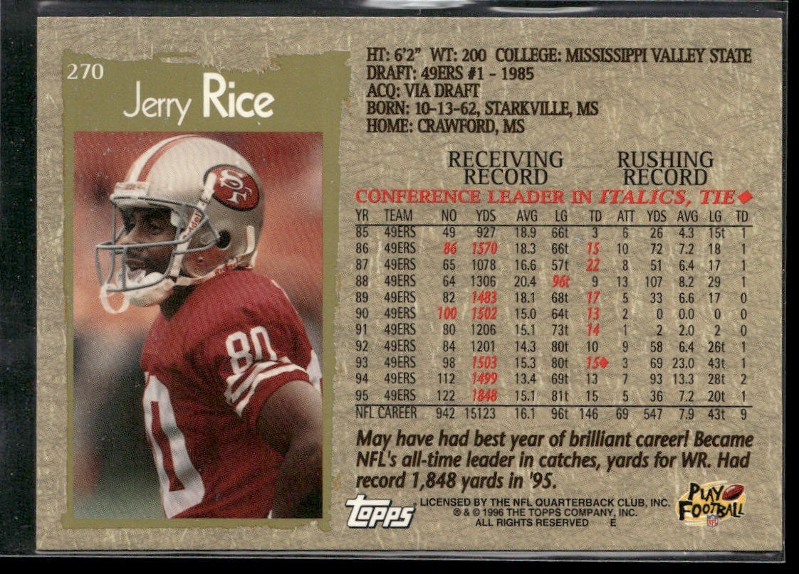 Jerry Rice Player Lot Bundle 10 Different Football Cards JR007 49ers back