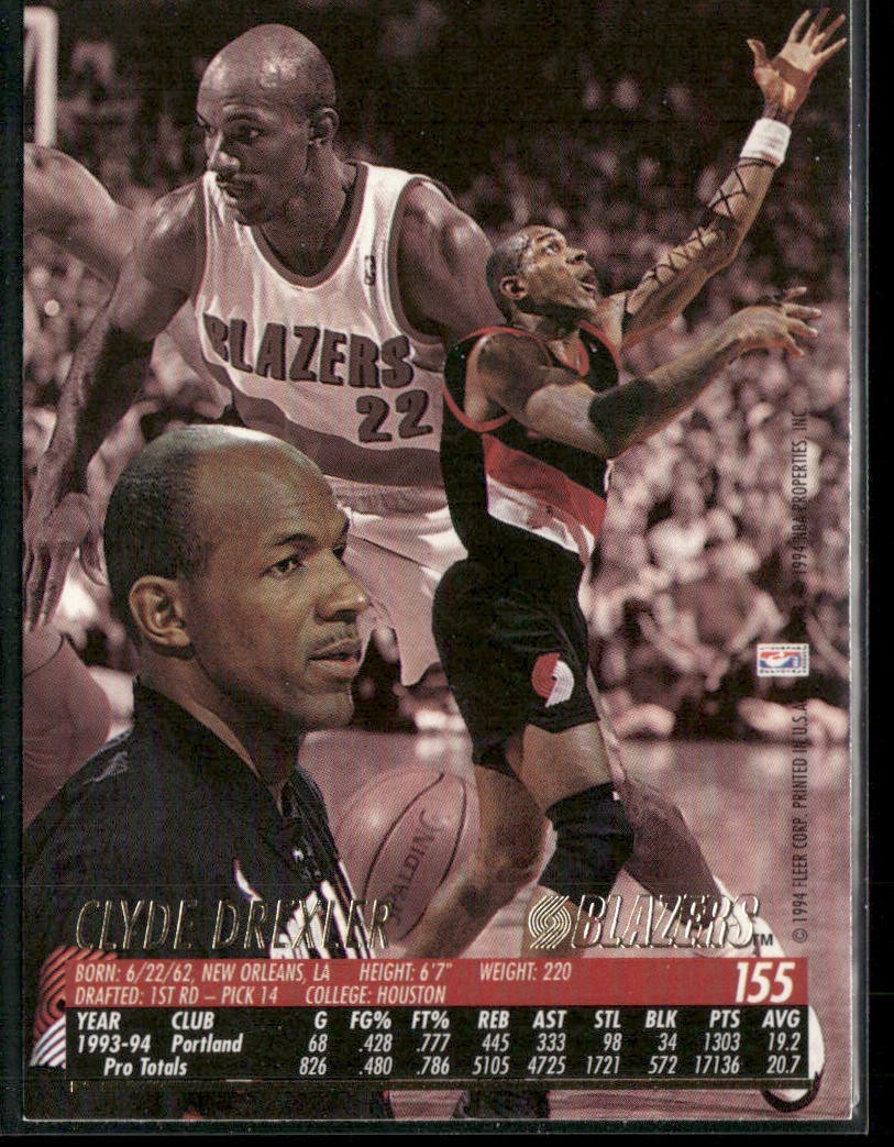 Clyde "The Glide" Drexler Player Lot Bundle 10 Basketball Cards CD003 Portland back