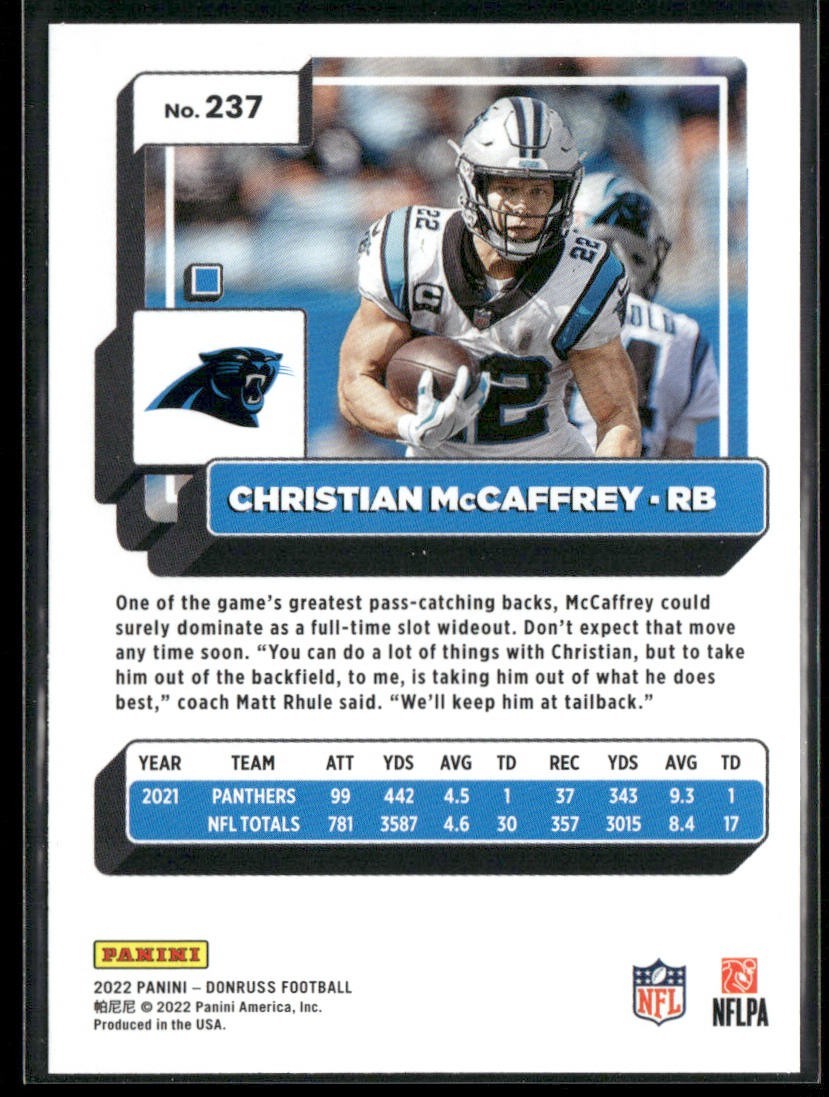 Christian McCaffrey Player Lot Bundle 10 Different Football Cards CM003 back