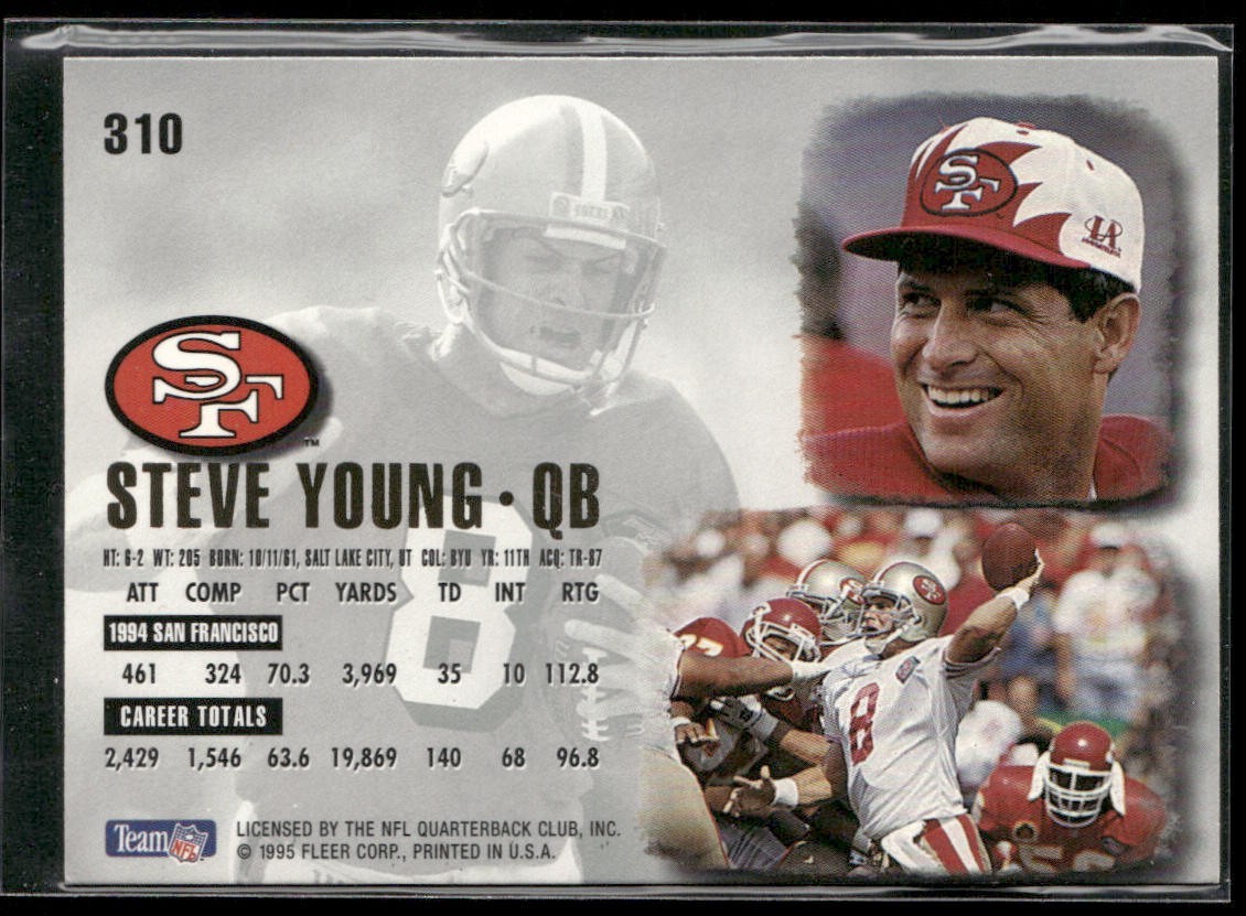 Steve Young Player Lot Bundle 10 Different Football Cards SY001 49ers back