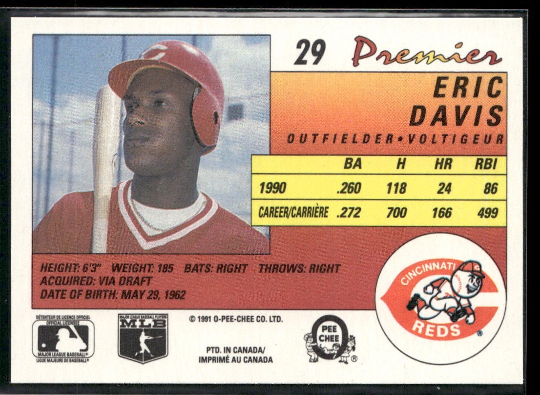 Eric Davis Player Lot Bundle 10 Different Baseball Cards ED001 Reds back