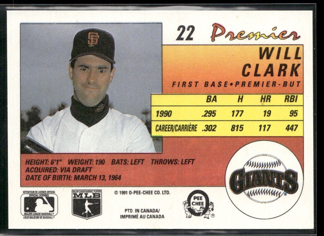 Will Clark Player Lot Bundle 10 Different Baseball Cards WC001 Giants back