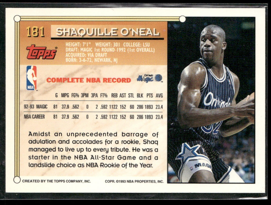Shaquille O'Neal Player Lot Bundle 10 Basketball Cards SON001 Orlando Magic back