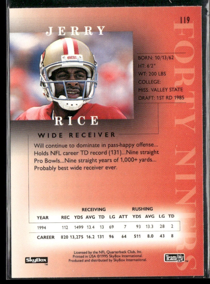 Jerry Rice Player Lot Bundle 10 Different Football Cards JR008 49ers back