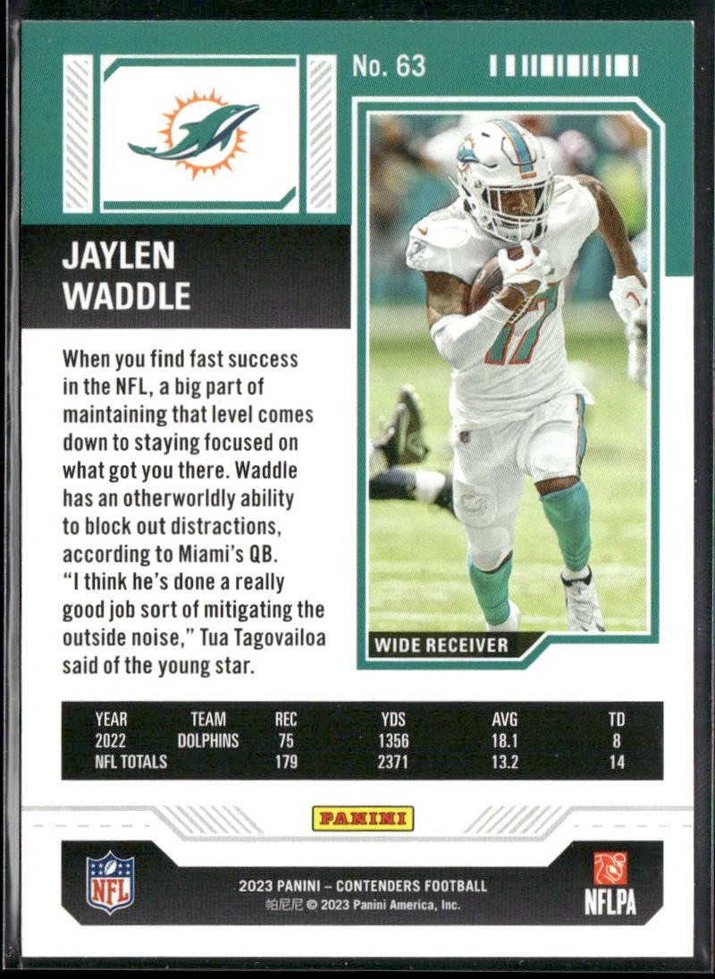 Jaylen Waddle Player Lot Bundle 10 Different Football Cards JW001 Dolphins 4 RC back
