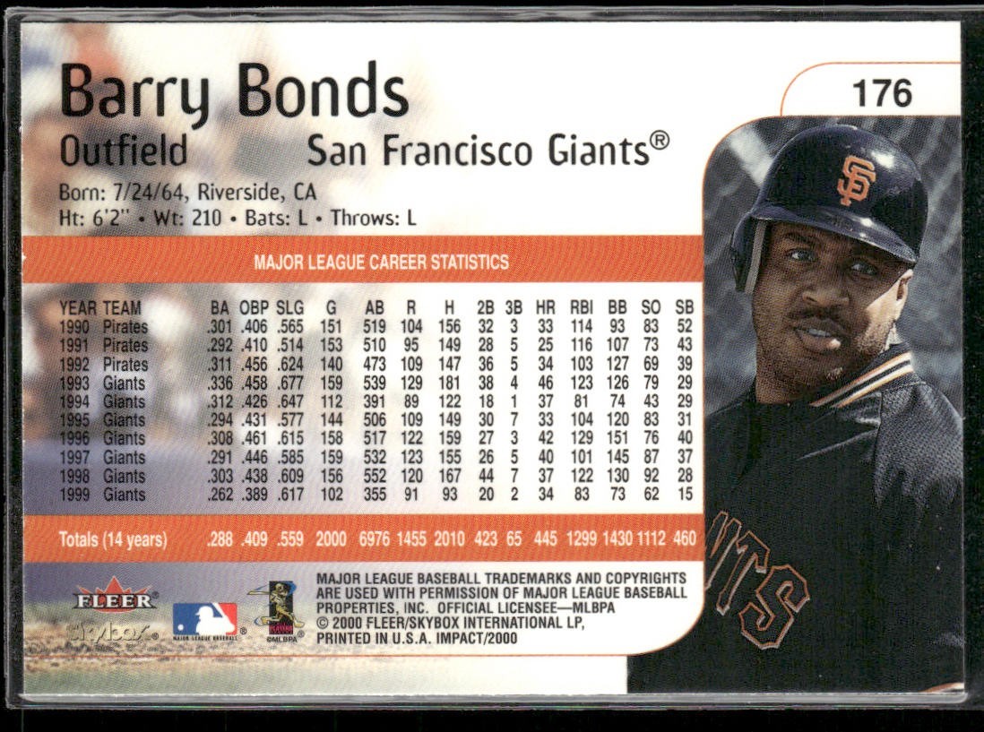 Barry Bonds Player Lot Bundle 10 Different Baseball Cards BB001 Giants Pirates back
