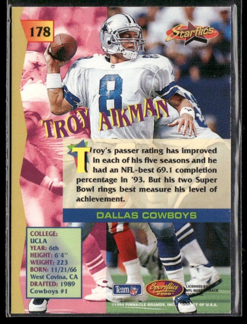 Troy Aikman Player Lot Bundle 10 Different Football Cards TA001 Cowboys back