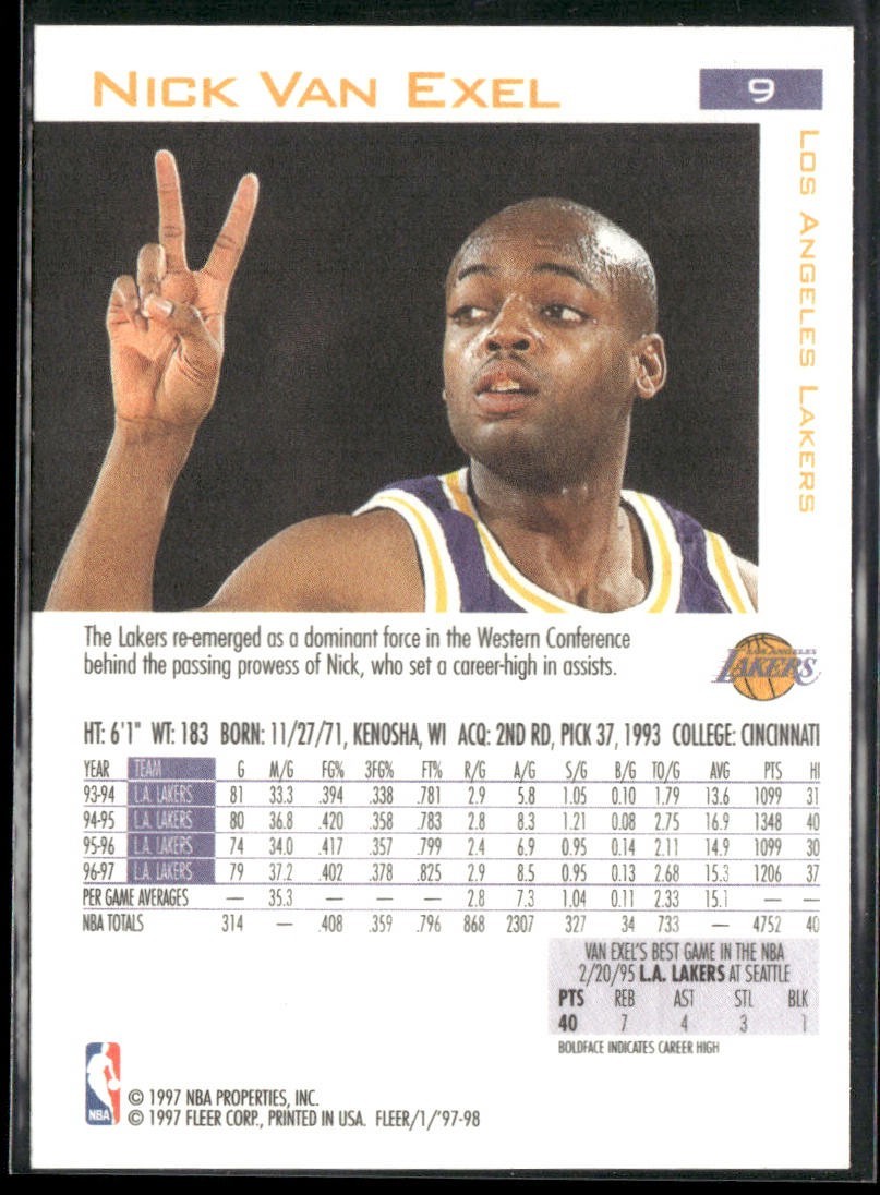 Nick Van Exel Player Lot Bundle 10 Basketball Cards NVE002 Lakers 2 RC's back