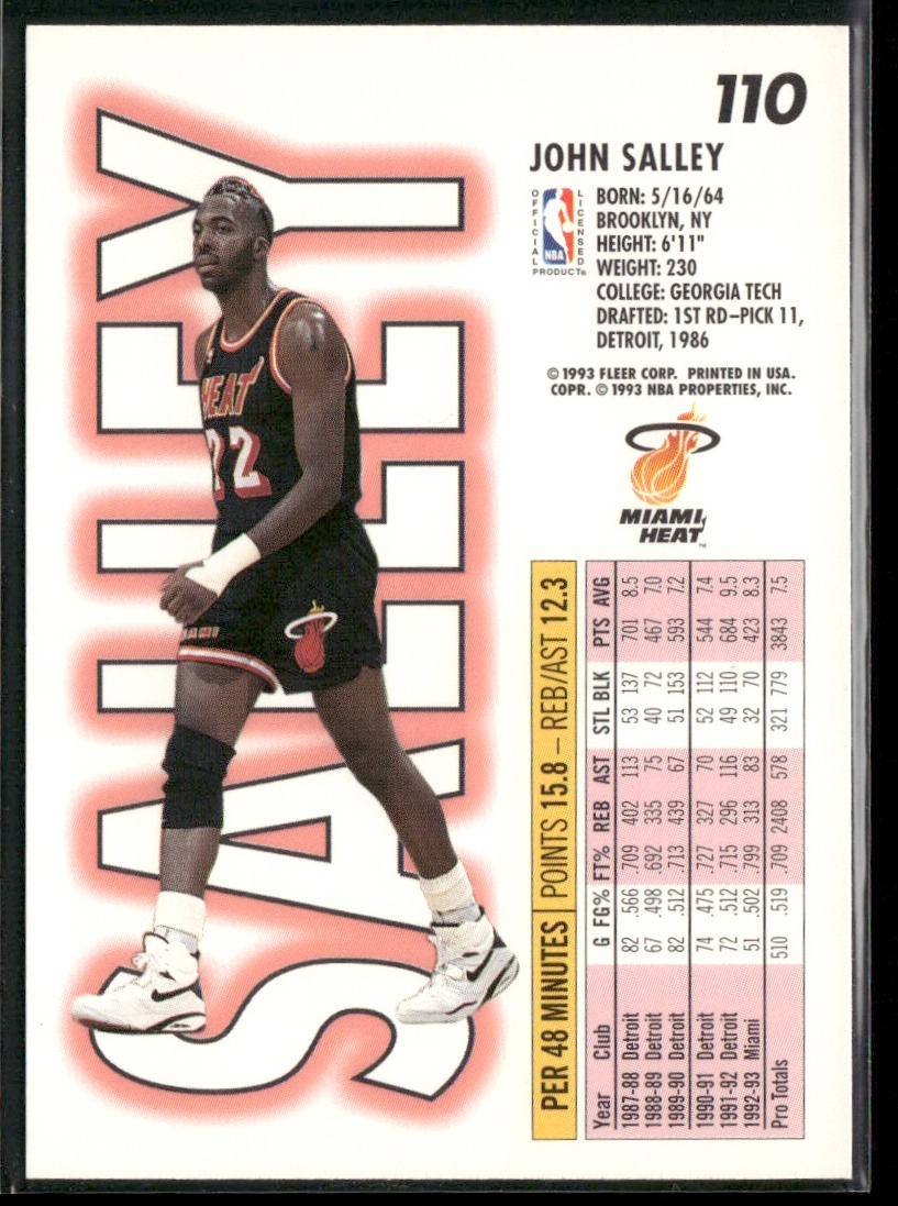 John Salley Player Lot Bundle 10 Basketball Cards JS001 Heat Pistons back