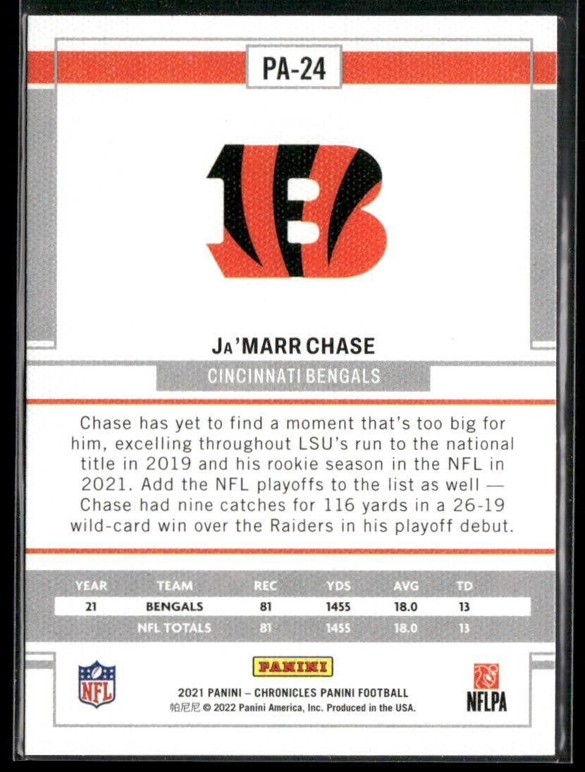 Ja'Marr Chase Player Lot Bundle 10 Different Football Cards JC004 Bengals 4 RC back