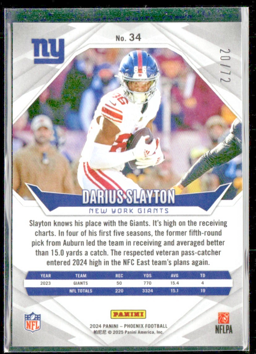 Darius Slayton 2024 Panini Phoenix Teal Fade #34 /72 New York Giants back
