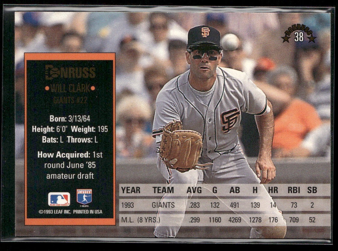 Will Clark Player Lot Bundle 10 Different Baseball Cards WC002 Giants back