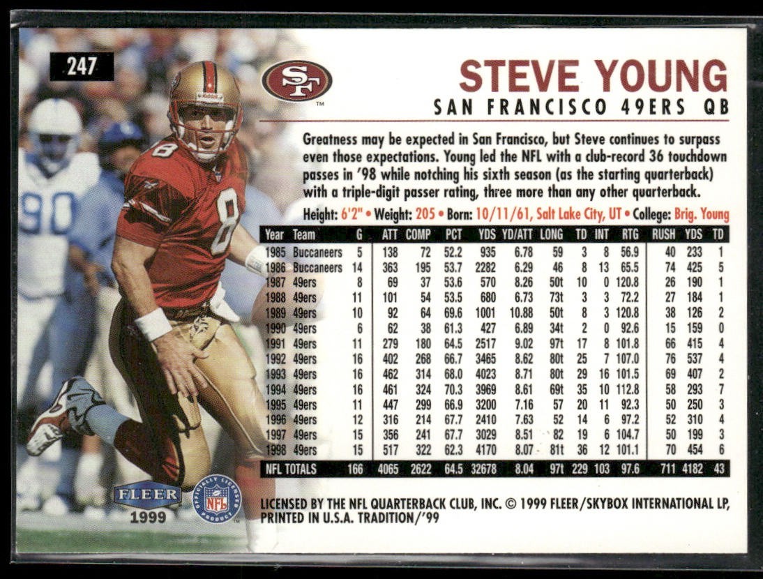 Steve Young Player Lot Bundle 10 Different Football Cards SY002 49ers back