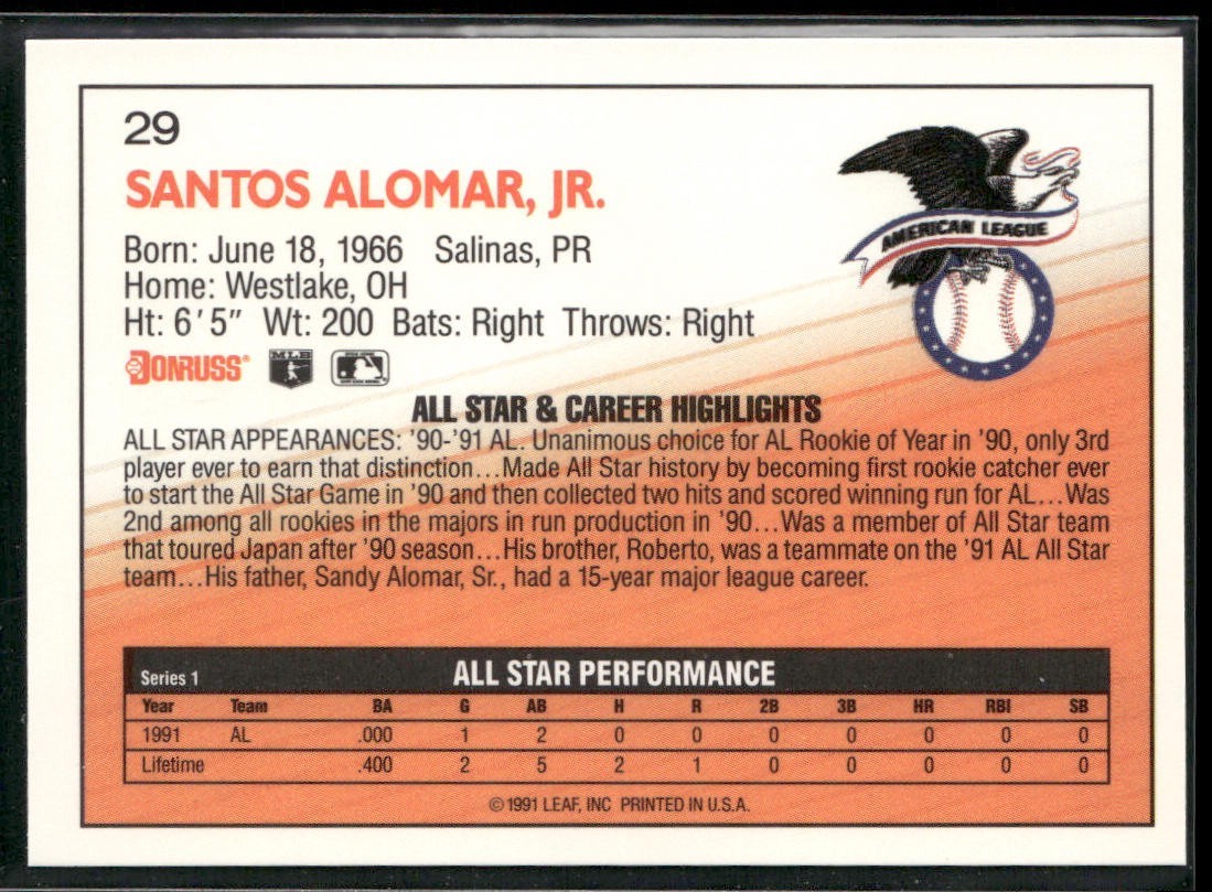 Sandy Alomar Jr. Lot Bundle 10 Different Baseball Cards SAJ001 Indians 2 RC back
