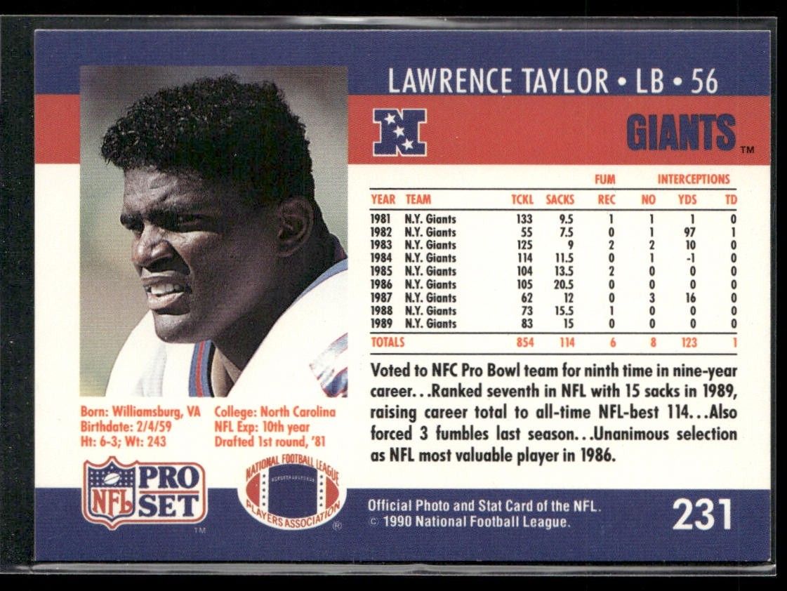 Lawrence Taylor Player Lot Bundle 10 Different Football Cards LT002 Giants back